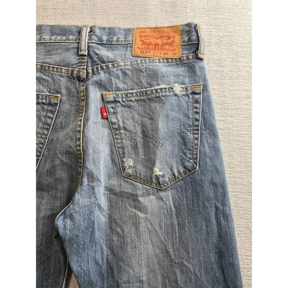 Levi's 522 Jeans Mens 28x32 Blue Denim Distressed Straight Leg Outdoor Wear